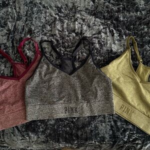 PINK Victoria's Secret Trio Seamless Sports Bras - Navy, Pink, Olive Set of 3